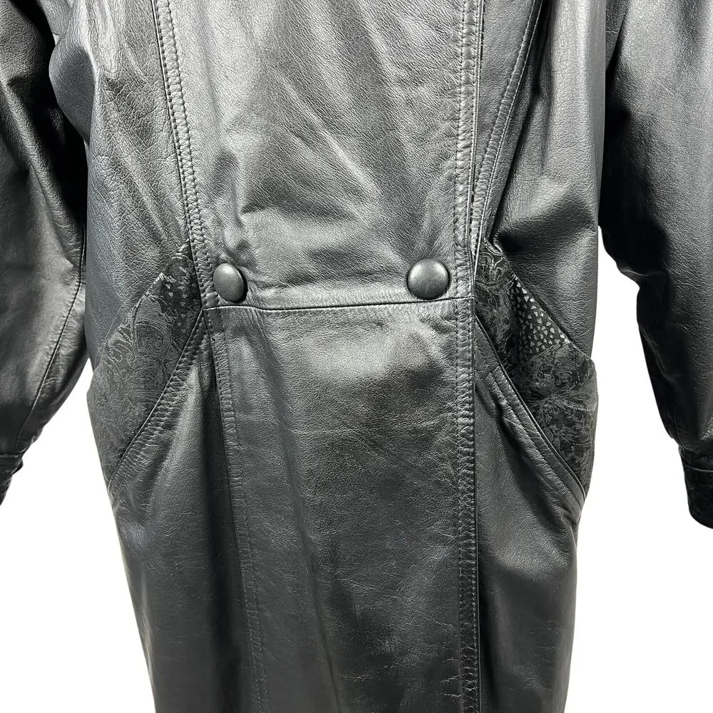 Wilsons Leather Long Trench Coat Jacket Mens Medium Black VTG Lace Suede Lined - Picture 11 of 16
